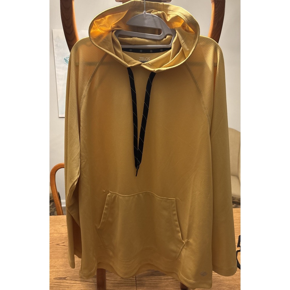 Zelos Hoodie Pullover Mens Large Yellow Activewear Textured Mesh Long Sleeve L